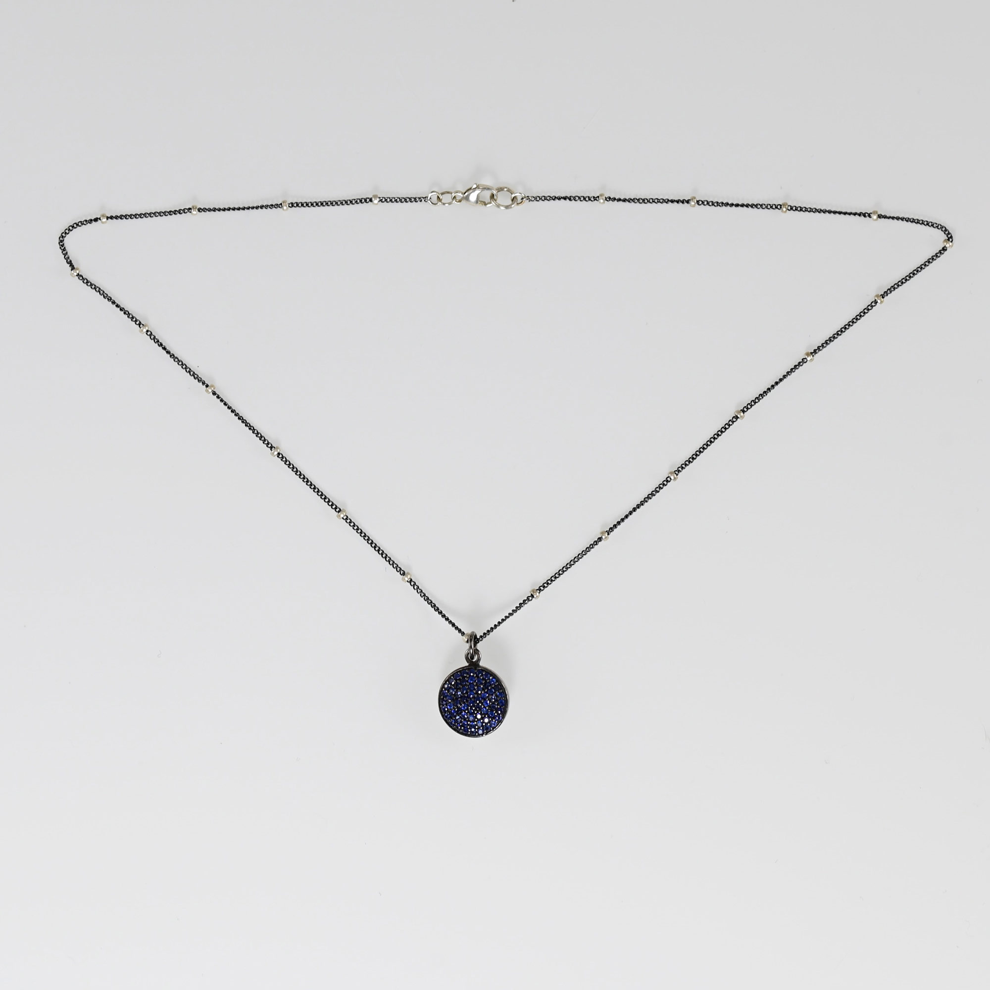 Minimalist layering oxidized Silver chain necklace,Sapphire pendant