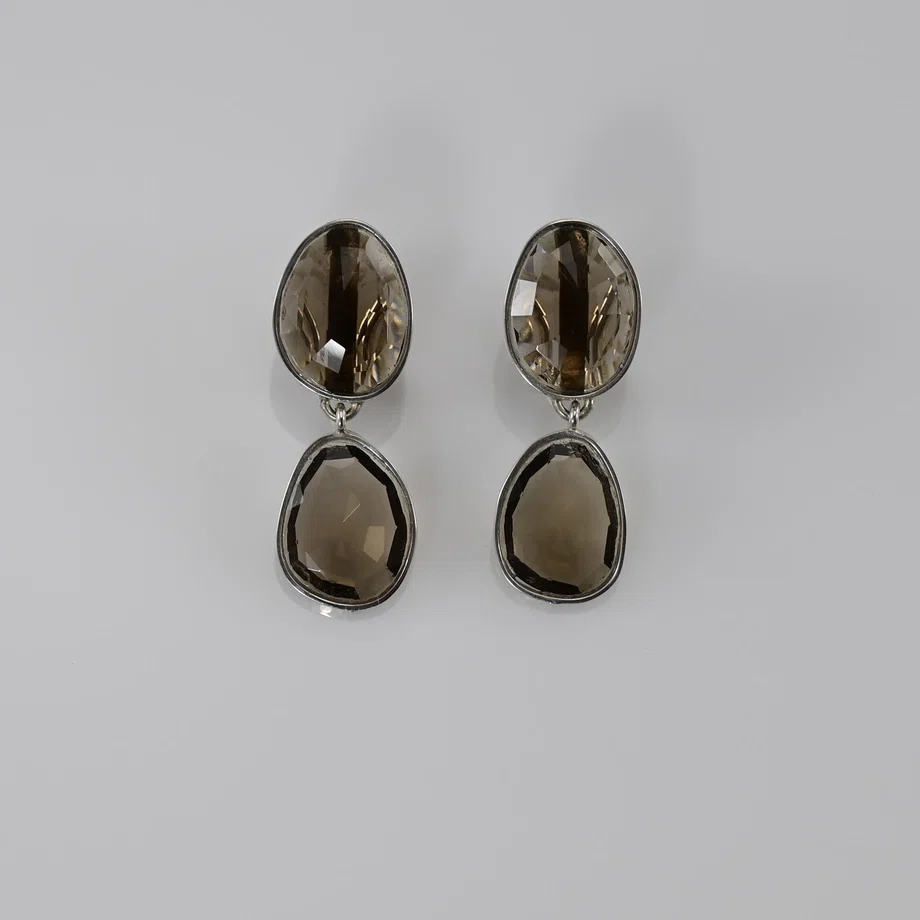 Everyday wear Smokey Quartz drop earrings in Silver