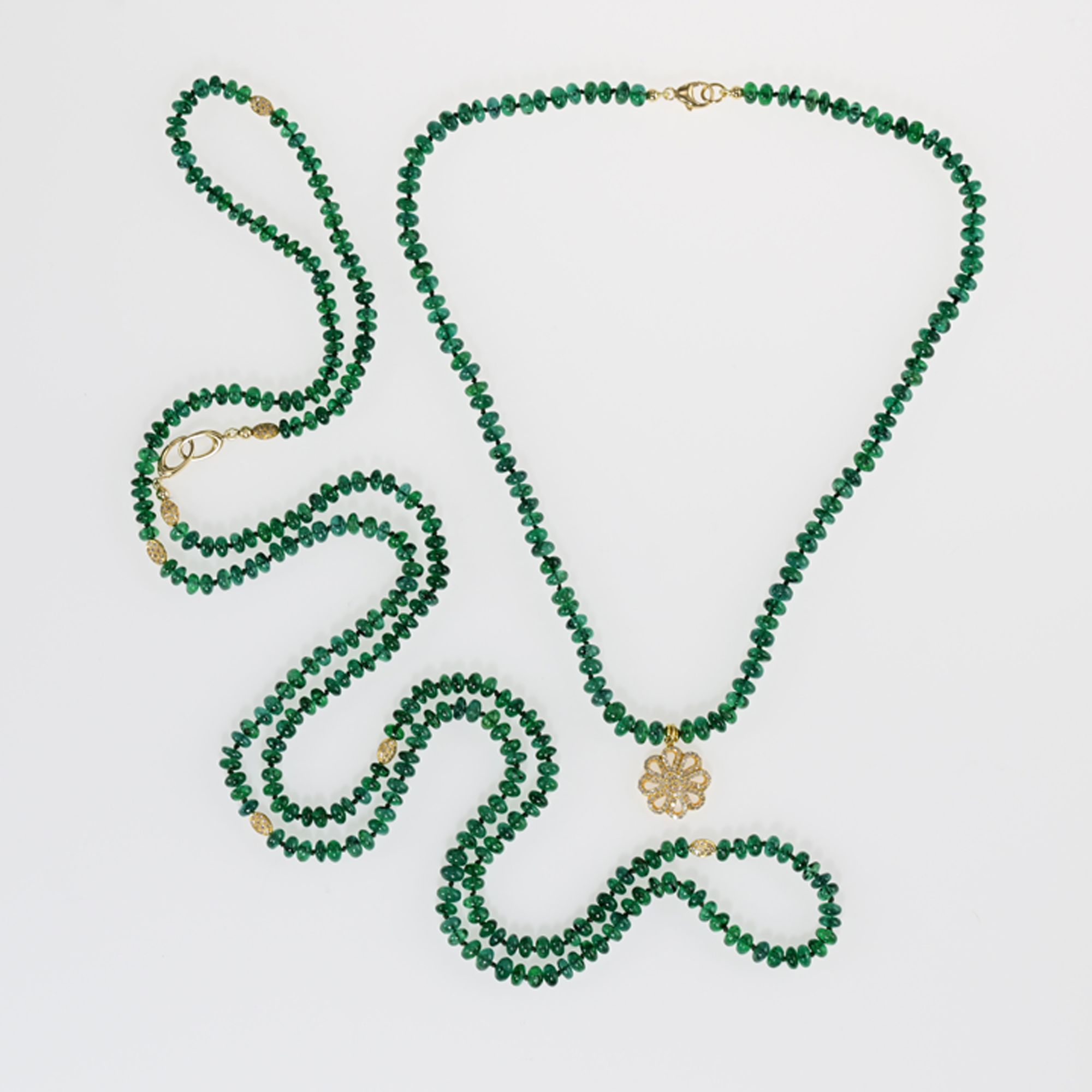 Fine Zambian Emerald necklaces with 18k and Diamonds