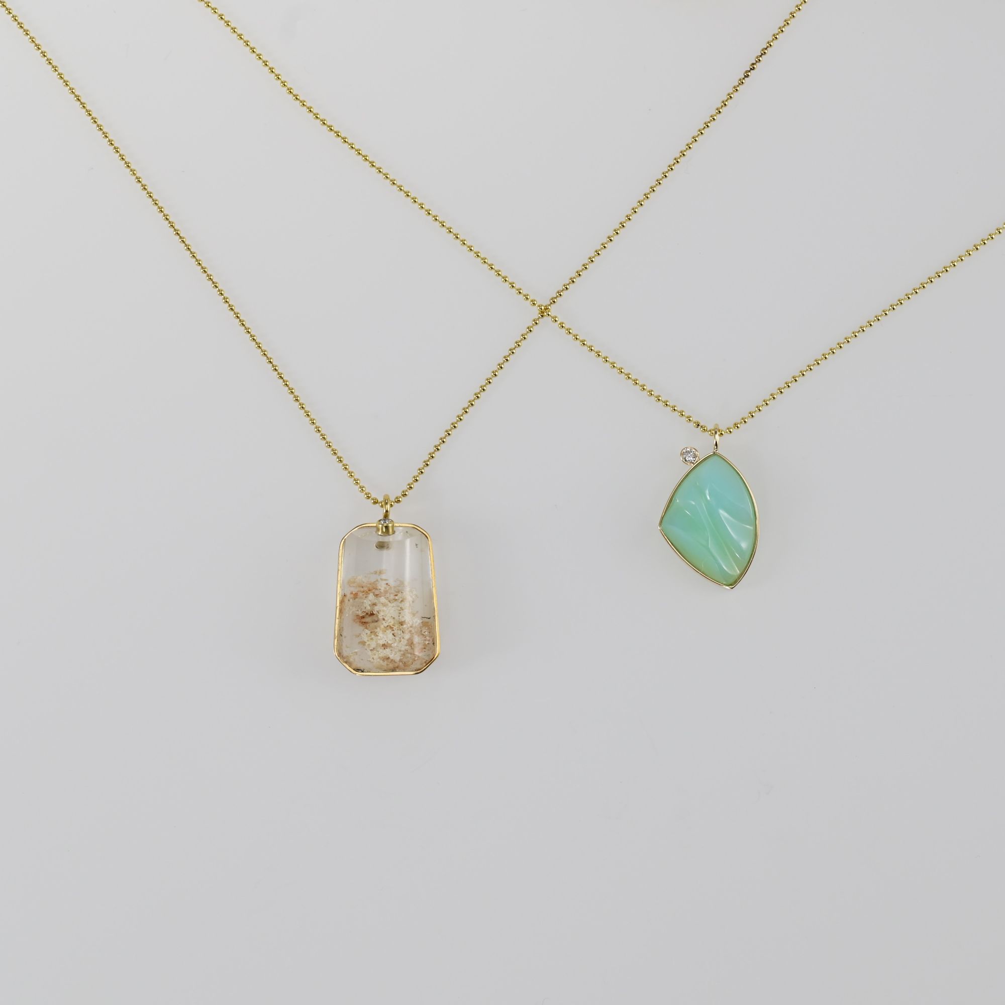 18k fine chain necklaces with unique pendants of Opal & Lodalite