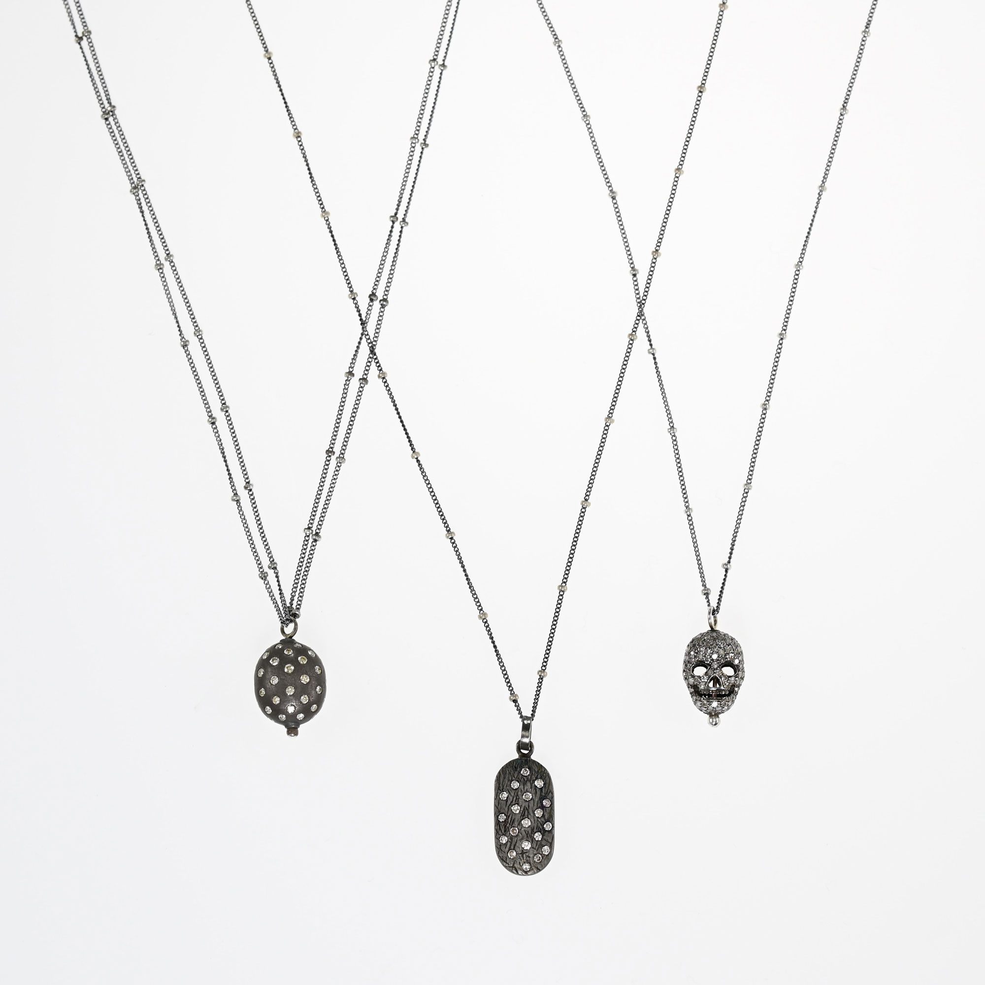 Edgy Diamond pendant necklaces,delicate chain,skull & tag