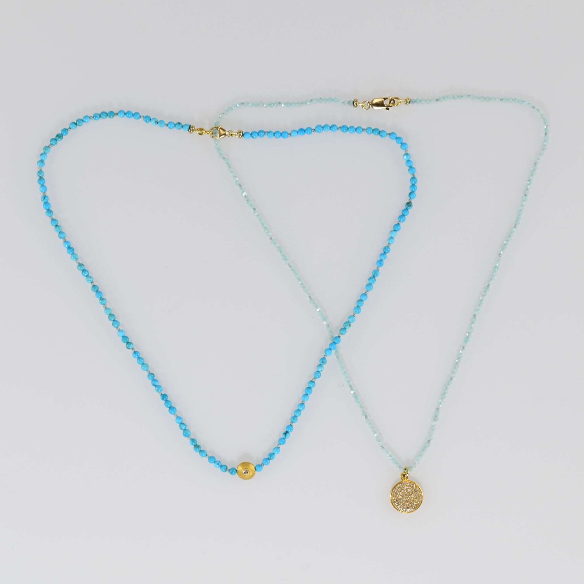 Delicate everyday wear necklace, Turquoise, Amazonite, 18k & Diamonds