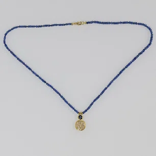 Fine Blue Sapphire beaded necklace with 18k gold, Diamonds