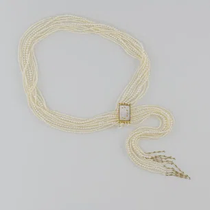 Multi strand delicate Pearl Lariat necklace with 18k gold